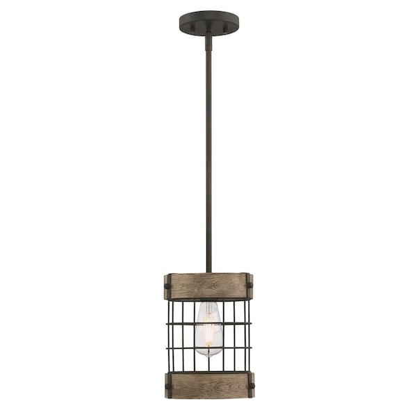 Westinghouse Pendant 60W Langston ORB Vintage Pine Accents Cage Shade 6118000 - main
